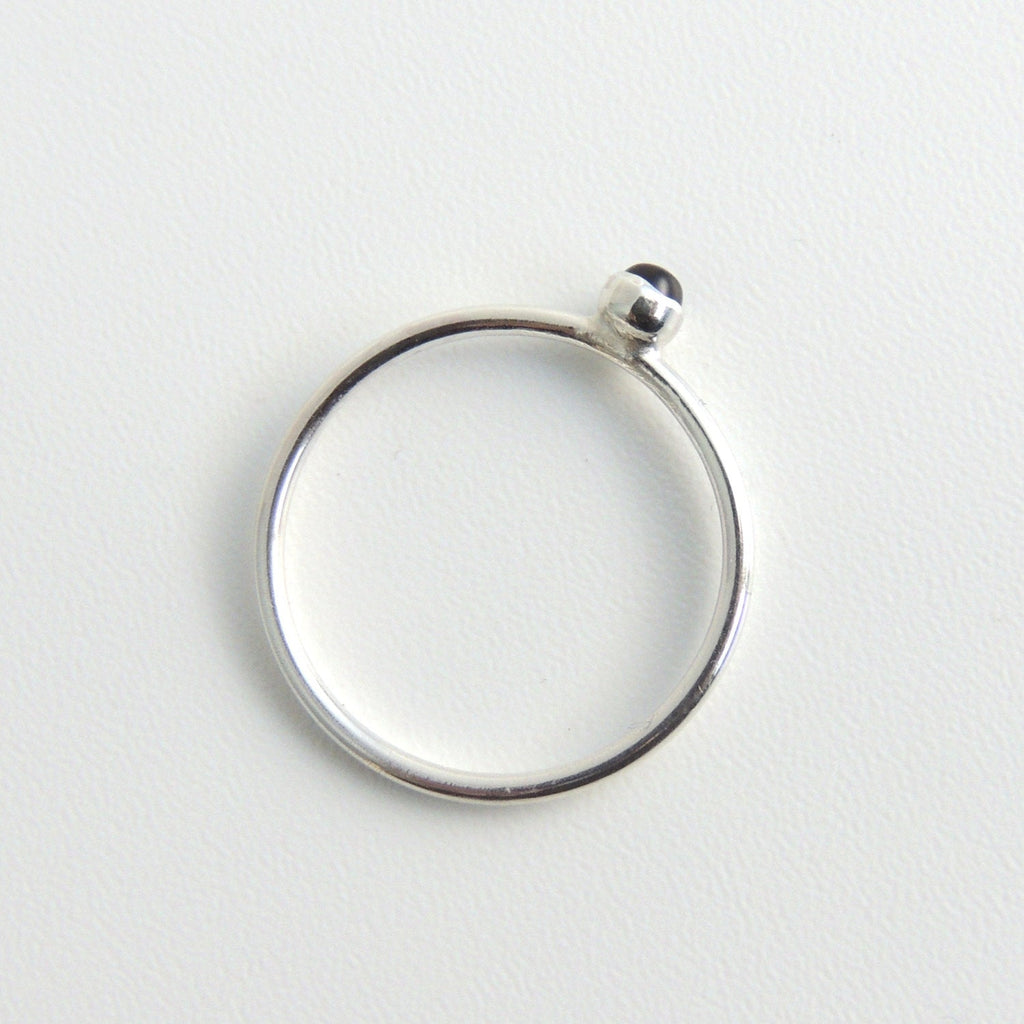 3mm Black Onyx Ring Sterling Silver Stacking Ring Small Black Stone Ring