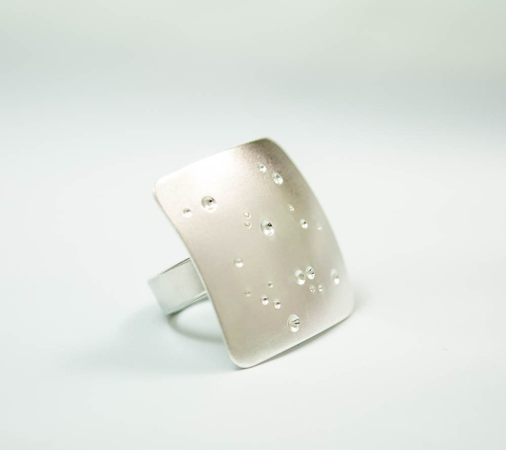 Bague carrée en argent, bague céleste, bague carrée, bague cocktail en argent recyclé, bague géométrique pour femme, bague en argent brossé à offrir