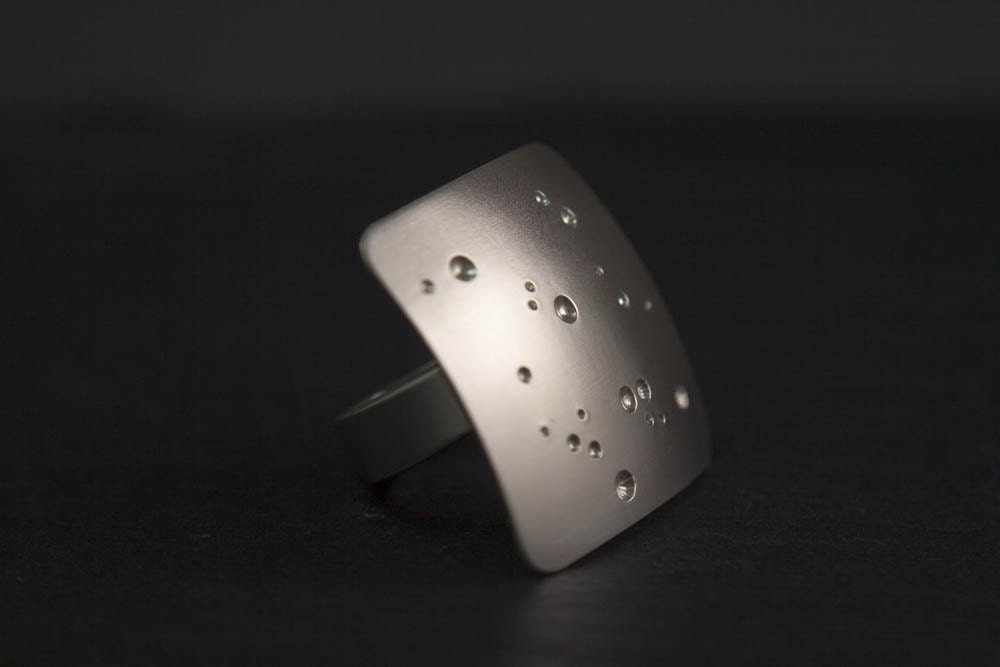 Bague carrée en argent, bague céleste, bague carrée, bague cocktail en argent recyclé, bague géométrique pour femme, bague en argent brossé à offrir