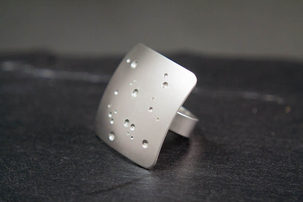 Bague carrée en argent, bague céleste, bague carrée, bague cocktail en argent recyclé, bague géométrique pour femme, bague en argent brossé à offrir