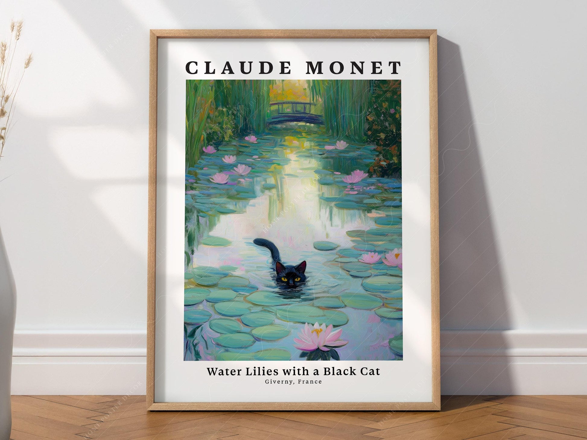 Claude Monet Water Lilies with Black Cat Print – Funny Cat Wall Art