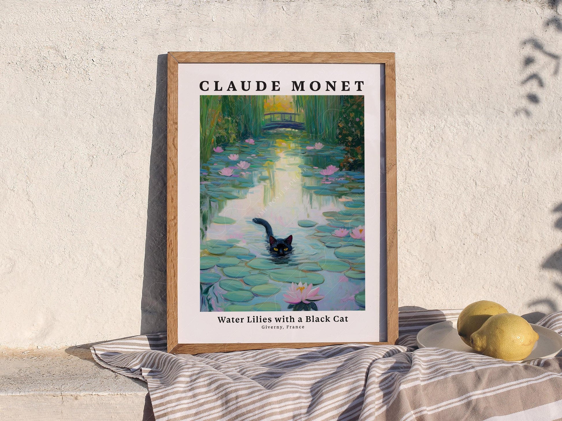 Claude Monet Water Lilies with Black Cat Print – Funny Cat Wall Art