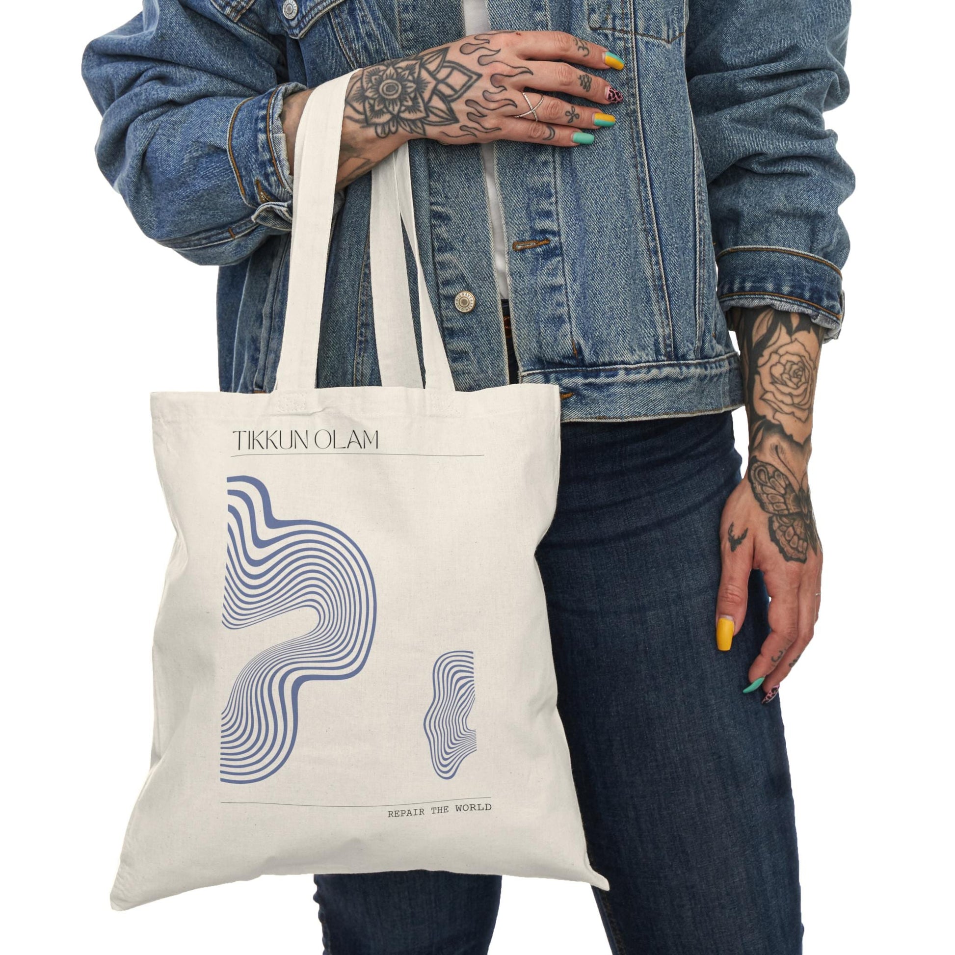 Tikkun Olam Jewish Tote Bag – Abstract Squiggle Art, Eco-Friendly Cotton