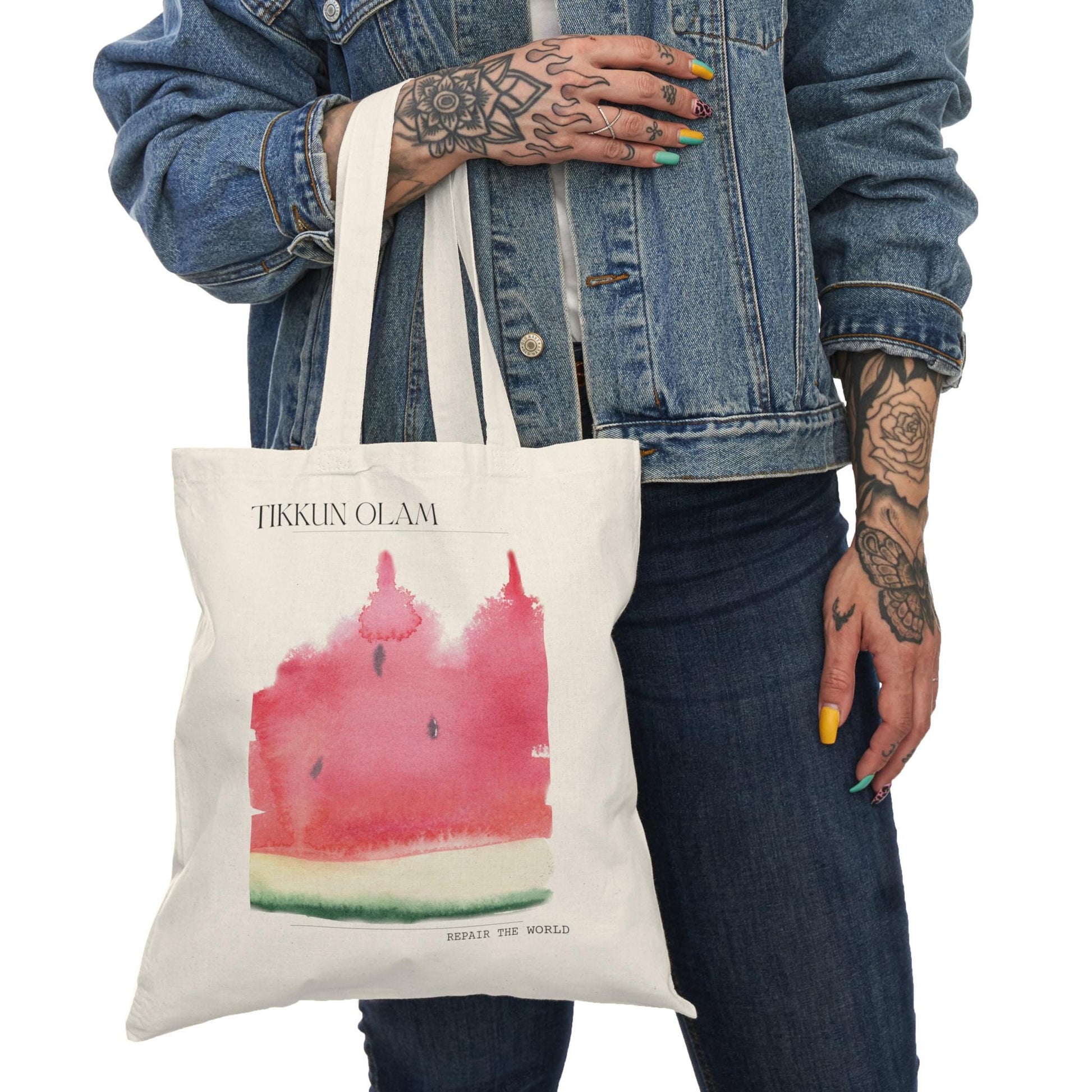 Tikkun Olam Watermelon Tote Bag – Jewish Eco-Friendly Canvas Bag