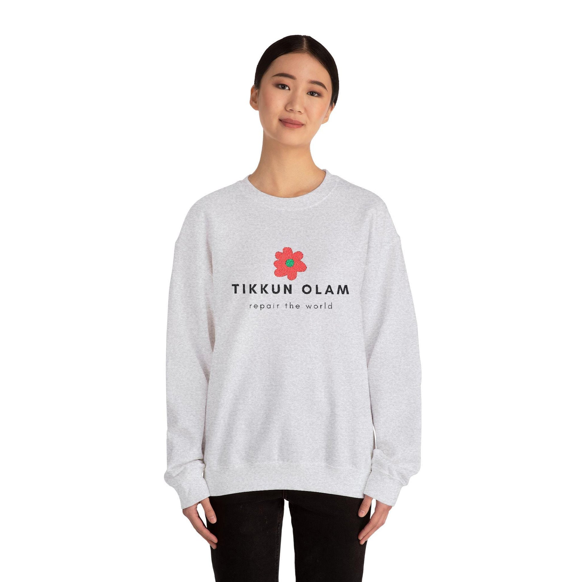 Embroidered Tikkun Olam Sweatshirt – Unisex Jewish Gift