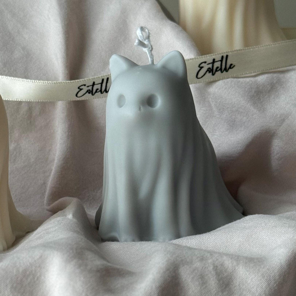 Halloween Cat & Dog Ghosts Candle Duo: Hand-Poured Soy Wax Sculptural Candles