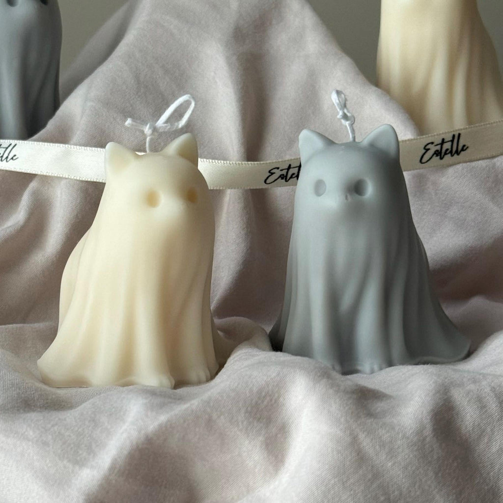 Halloween Cat Ghost Candle: Handmade Soy Wax Animal Gift