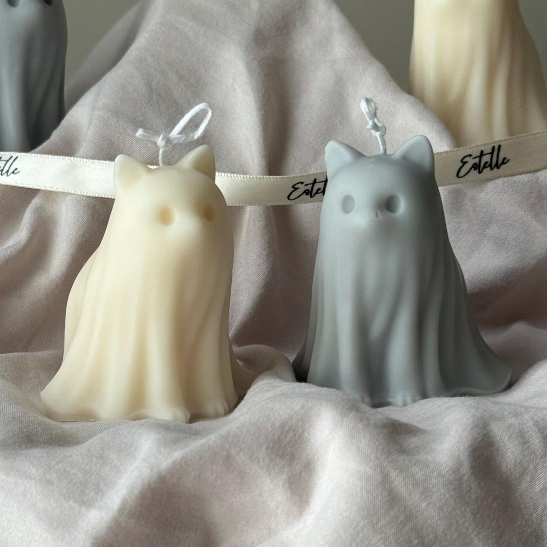 Halloween Cat Ghost Candle: Handmade Soy Wax Animal Gift