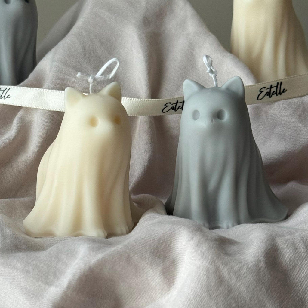 Halloween Cat & Dog Ghosts Candle Duo: Hand-Poured Soy Wax Sculptural Candles