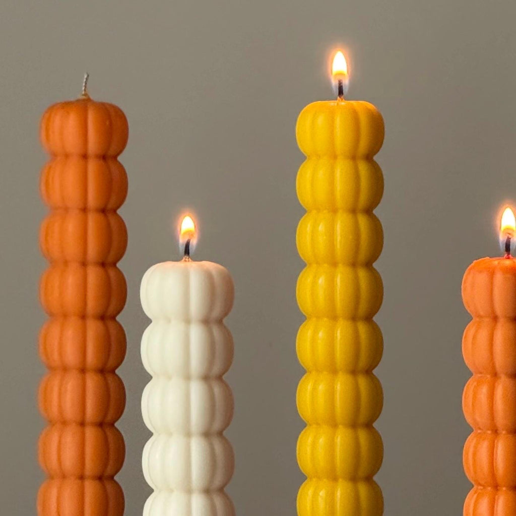 Hand Poured Soy Wax Pumpkin Taper Candle: Halloween Decor