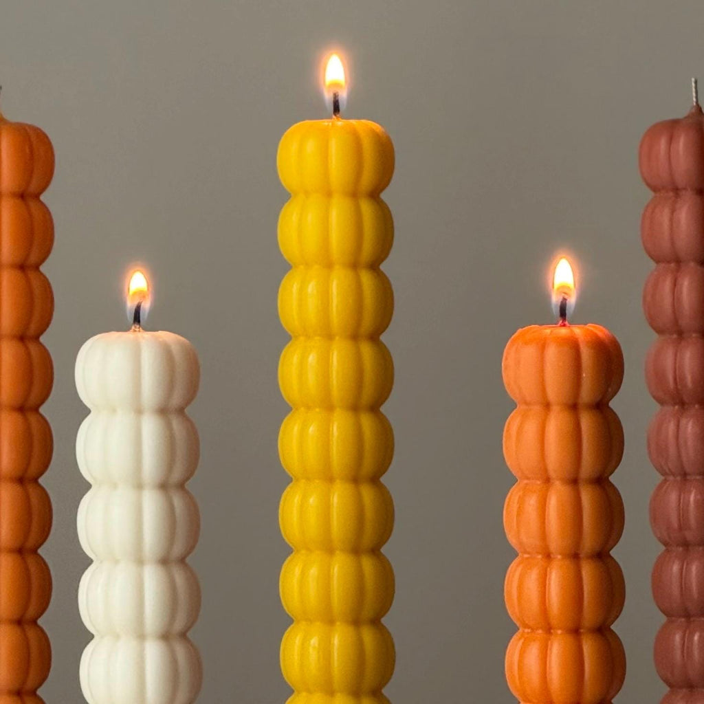 Hand Poured Soy Wax Pumpkin Taper Candle: Halloween Decor