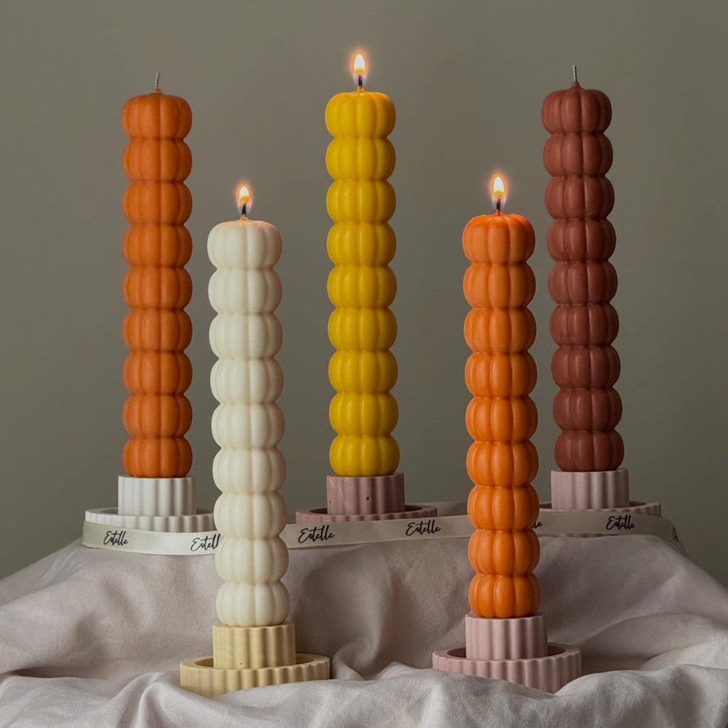 Hand Poured Soy Wax Pumpkin Taper Candle: Halloween Decor