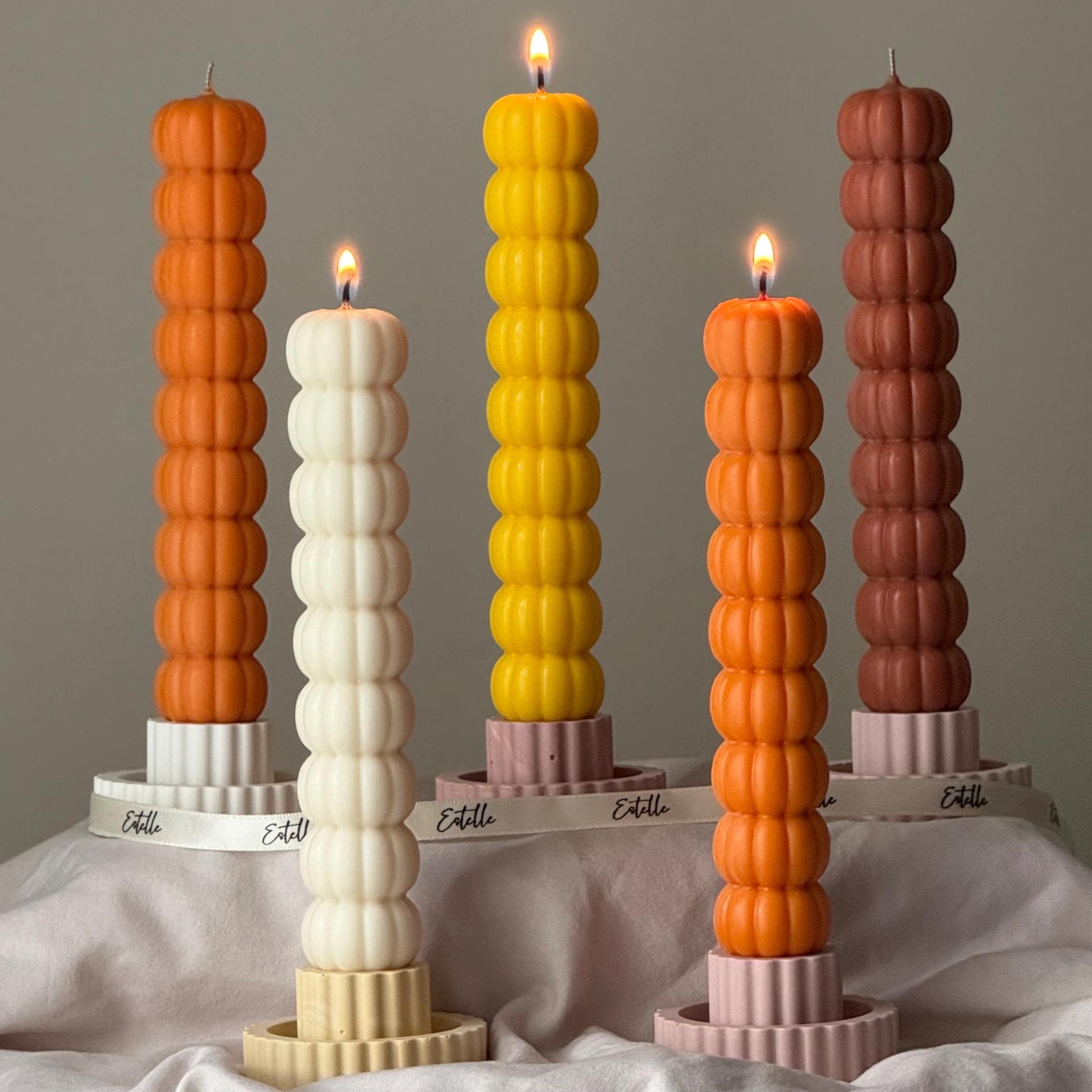 Hand Poured Soy Wax Pumpkin Taper Candle: Halloween Decor