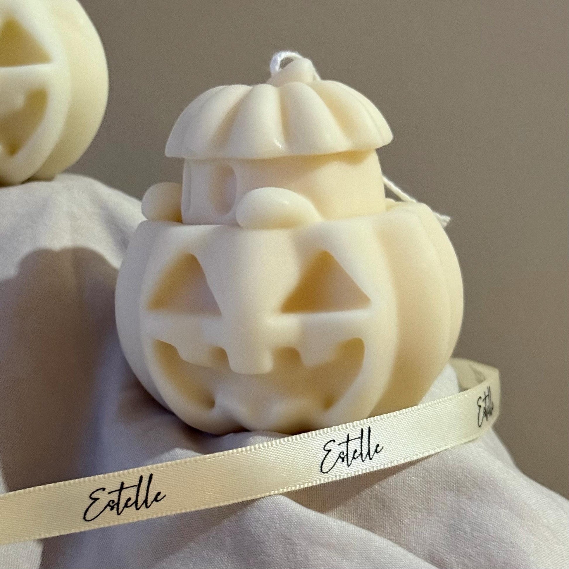 Handmade Halloween Ghost Candle with Pumpkin: Soy Wax Home Decor