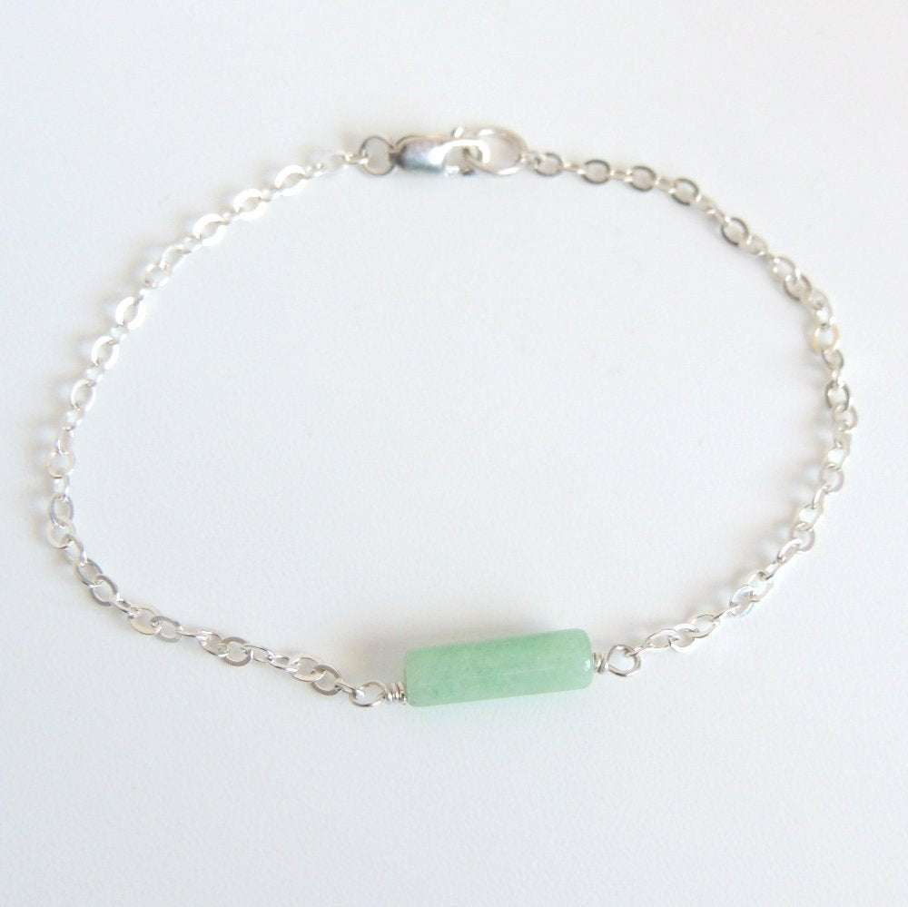 Sterling Silver Cable Chain Bracelet Rose Quartz, Green Aventurine or Black Onyx