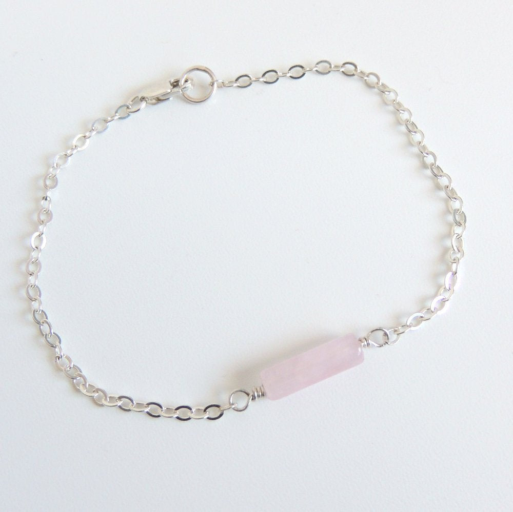 Sterling Silver Cable Chain Bracelet Rose Quartz, Green Aventurine or Black Onyx