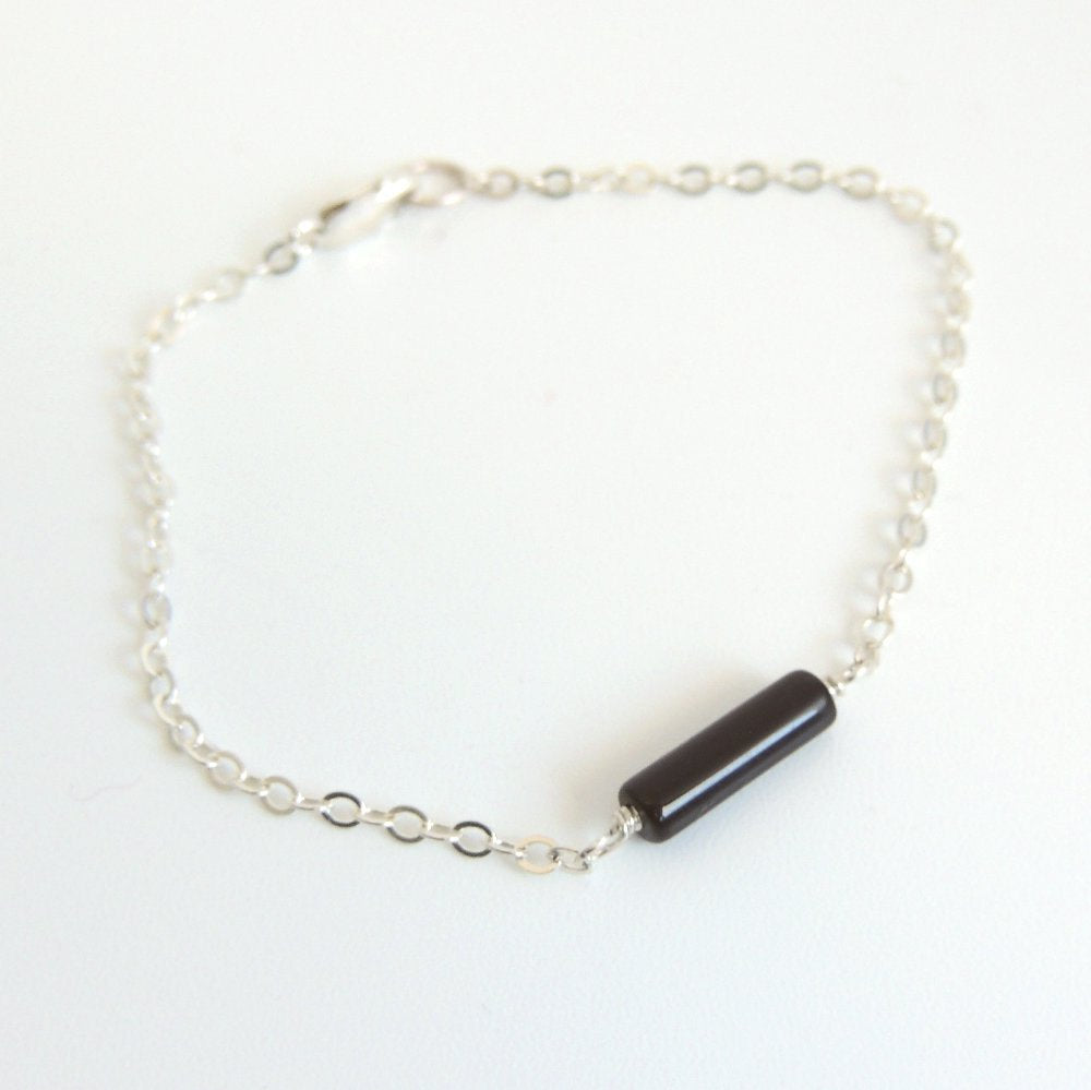 Sterling Silver Cable Chain Bracelet Rose Quartz, Green Aventurine or Black Onyx
