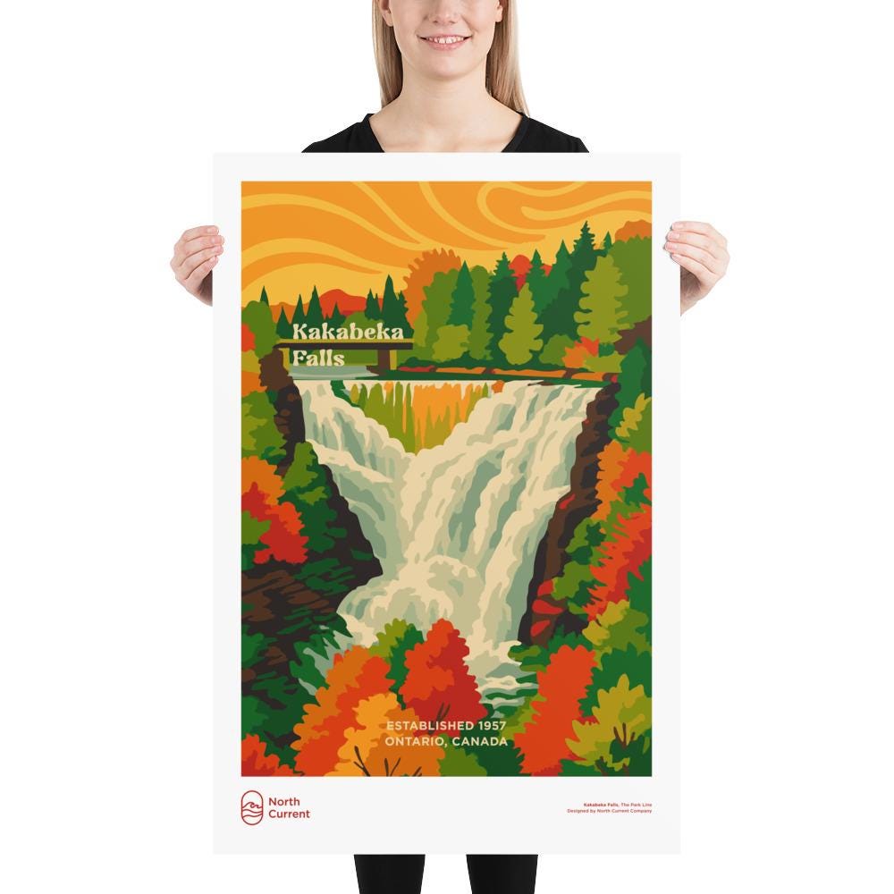 Kakabeka Falls Retro Ontario Park Poster – Vintage-Style Travel Print, 1960s Midcentury Design | 12x16, 16x20, 18x24, 24x36 Wall Art