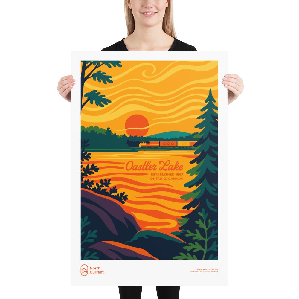 Oastler Lake Retro Ontario Park Poster – Vintage-Style Travel Print, 1960s Midcentury Design | 12x16, 16x20, 18x24, 24x36 Wall Art