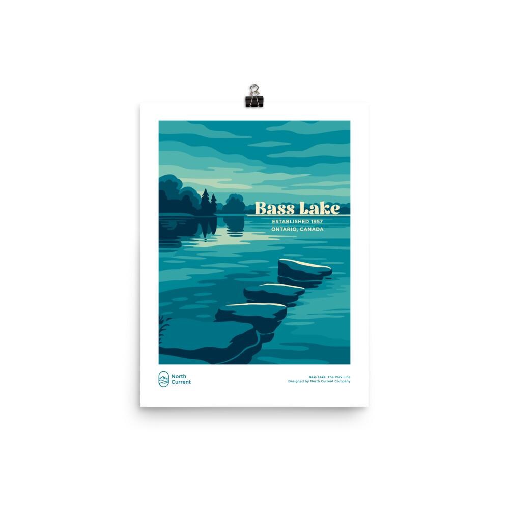 Bass Lake Retro Ontario Park Poster – Vintage-Style Travel Print, 1960s Midcentury Design | 12x16, 16x20, 18x24, 24x36 Wall Art
