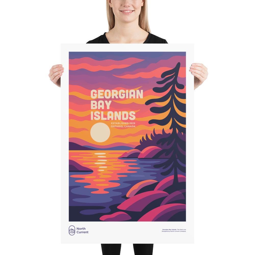 Georgian Bay Lakes Retro Ontario Park Poster – Vintage-Style Travel Print, 1960s Midcentury Design | 12x16, 16x20, 18x24, 24x36 Wall Art
