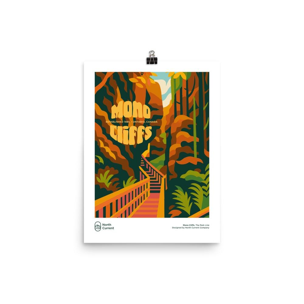 Mono Cliffs Retro Ontario Park Poster – Vintage-Style Travel Print, 1960s Midcentury Design | 12x16, 16x20, 18x24, 24x36 Wall Art