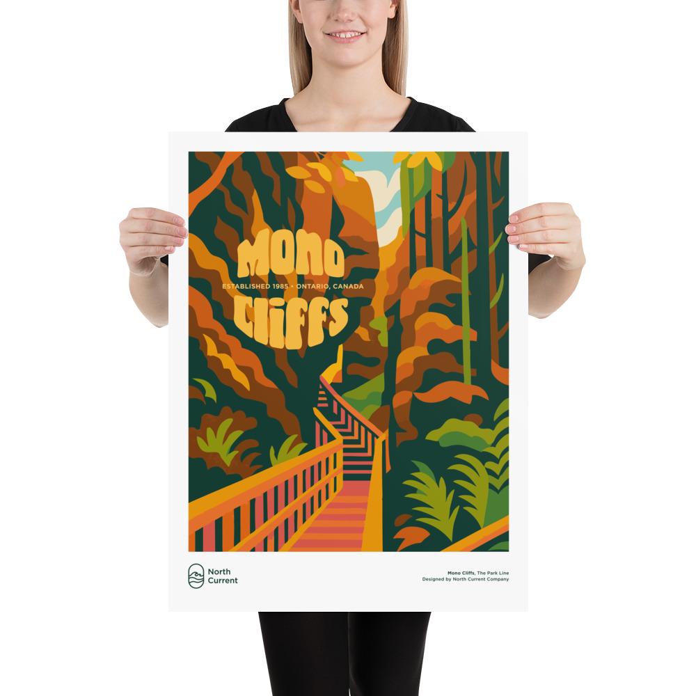 Mono Cliffs Retro Ontario Park Poster – Vintage-Style Travel Print, 1960s Midcentury Design | 12x16, 16x20, 18x24, 24x36 Wall Art