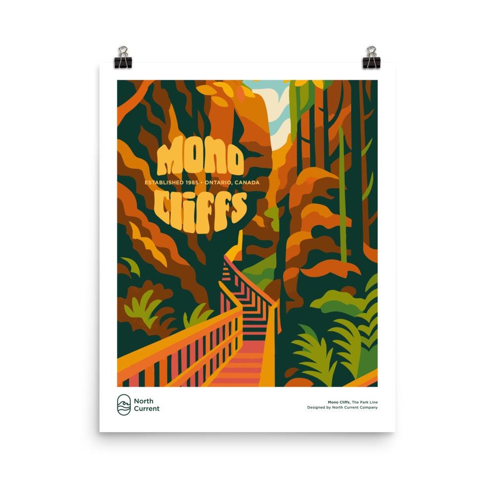 Mono Cliffs Retro Ontario Park Poster – Vintage-Style Travel Print, 1960s Midcentury Design | 12x16, 16x20, 18x24, 24x36 Wall Art