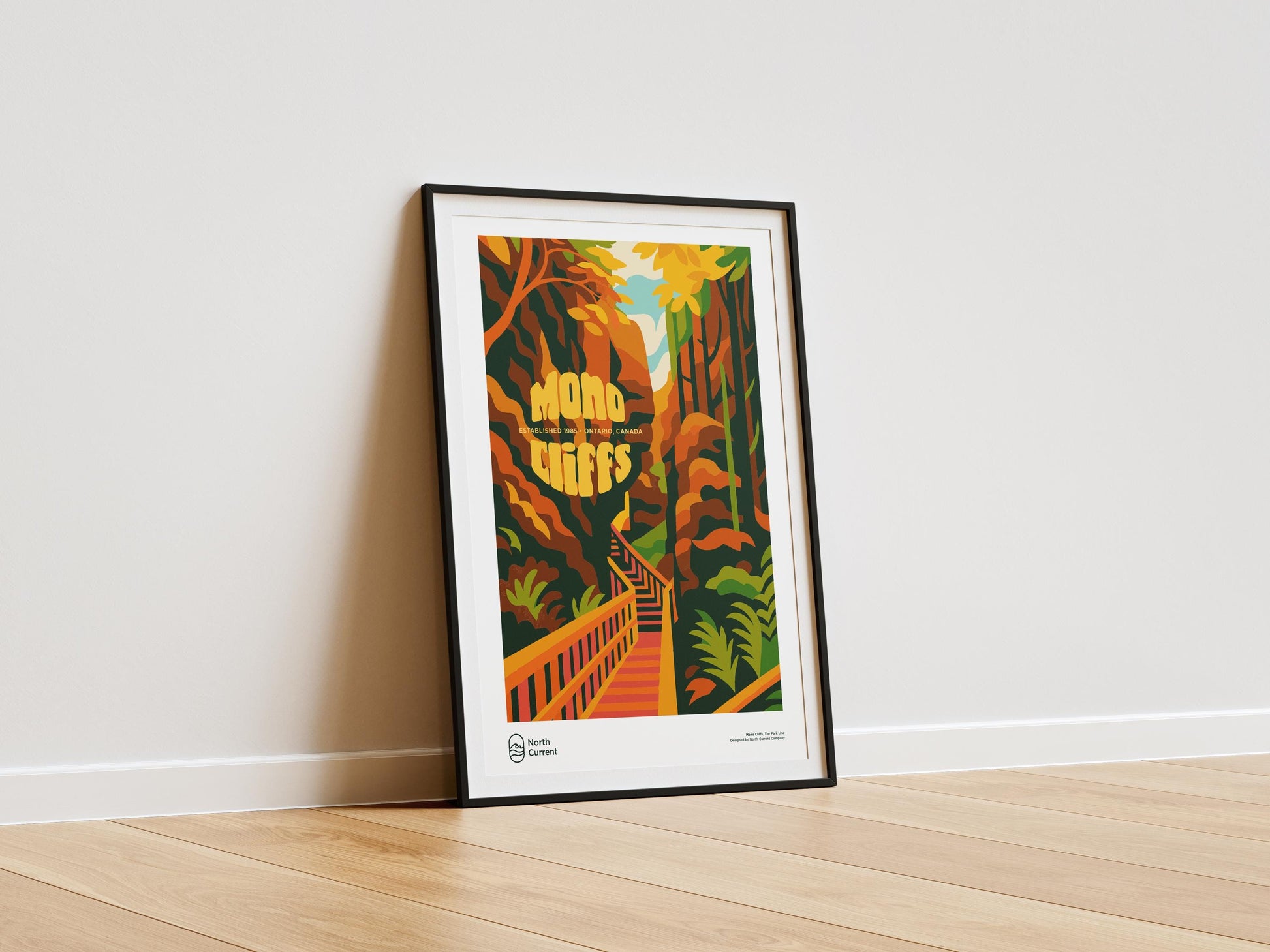 Mono Cliffs Ontario Park Poster – Retro Travel Print, Mid-Century Design