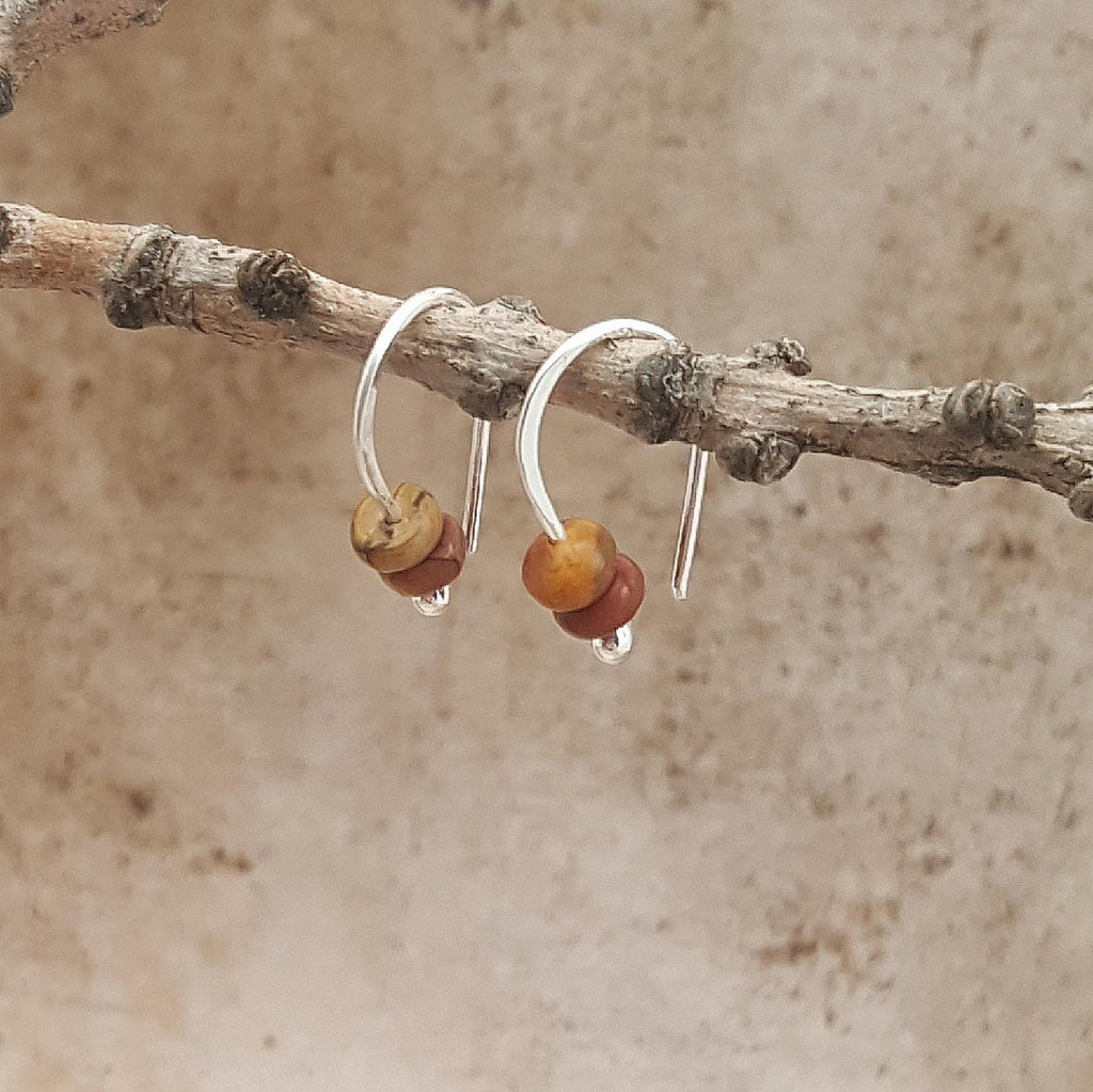 Red creek jasper Sterling Silver Hoop Earrings: Jasper, Onyx, turquoise