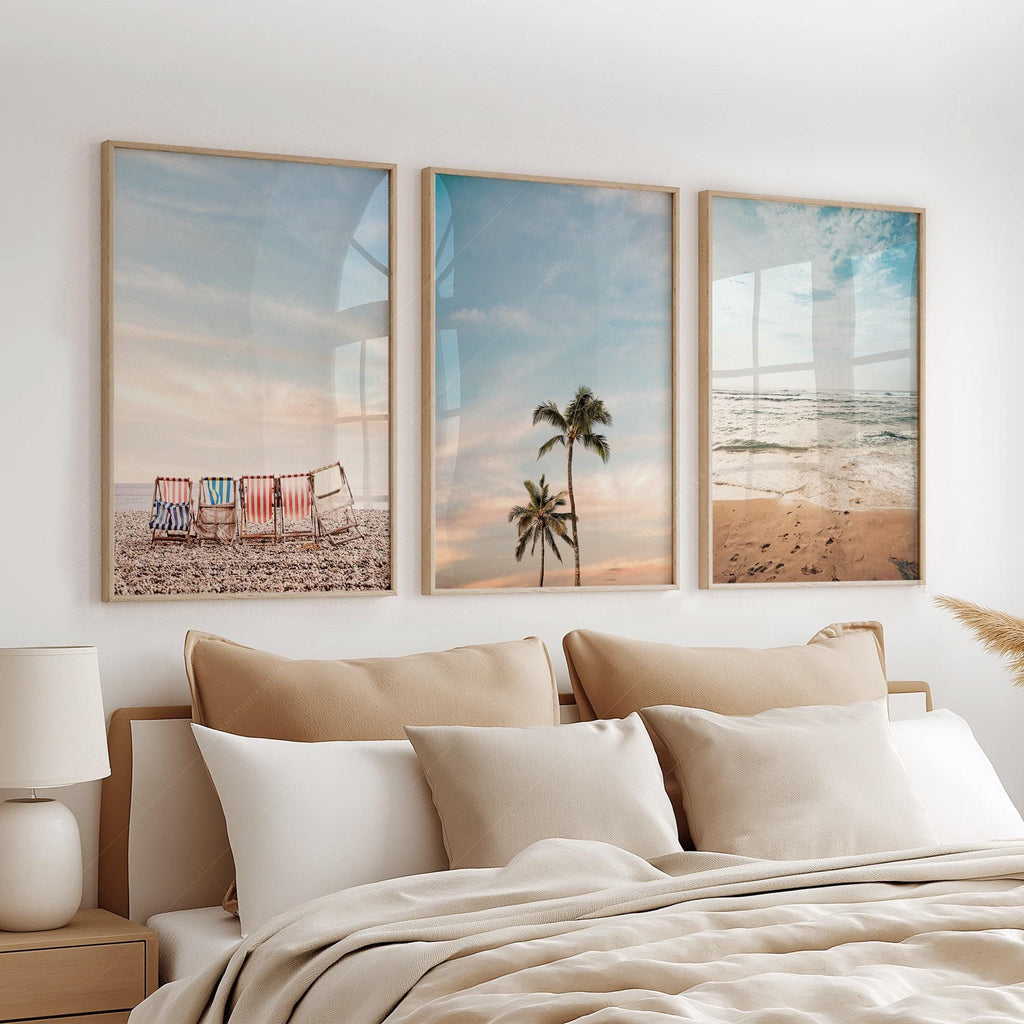 Beach Wall Art Set of 3 Prints – Coastal Ocean Photography Boho Decor