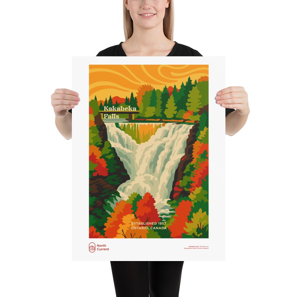Kakabeka Falls Retro Ontario Park Poster – Vintage-Style Travel Print, 1960s Midcentury Design | 12x16, 16x20, 18x24, 24x36 Wall Art