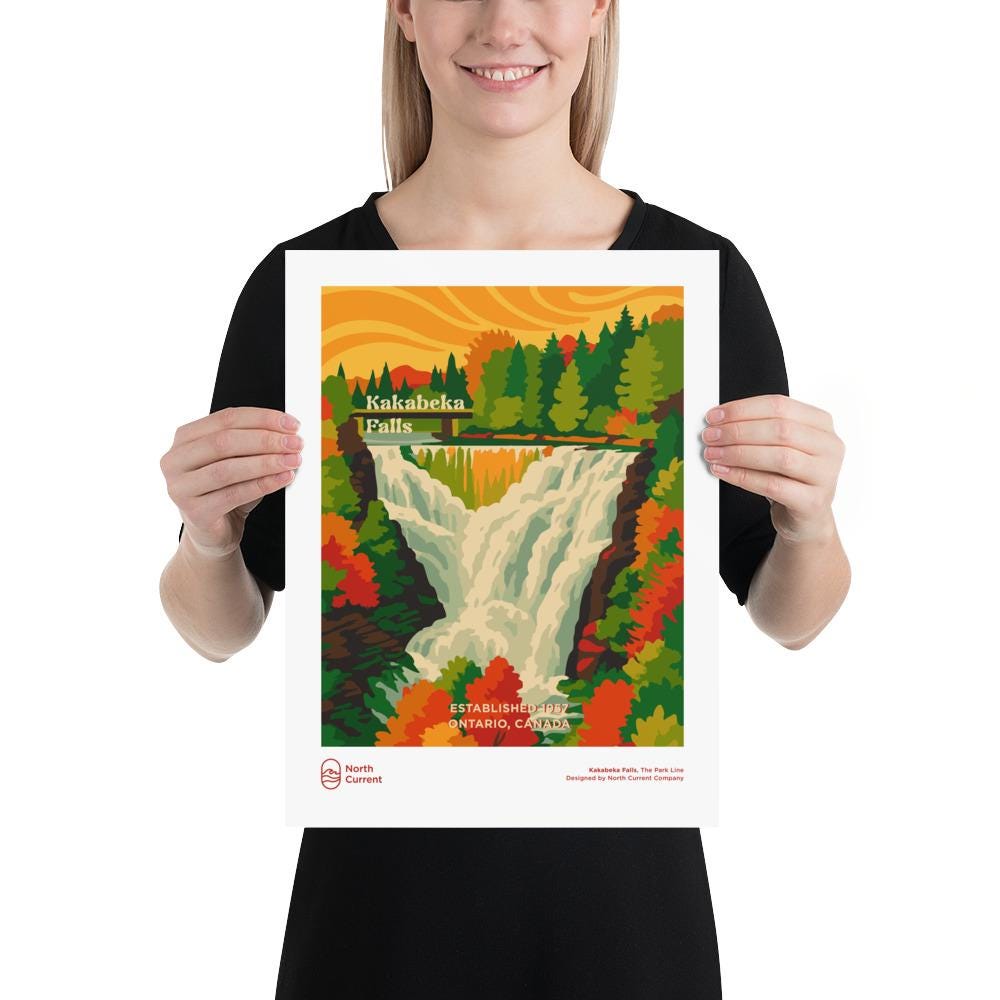 Kakabeka Falls Retro Ontario Park Poster – Vintage-Style Travel Print, 1960s Midcentury Design | 12x16, 16x20, 18x24, 24x36 Wall Art