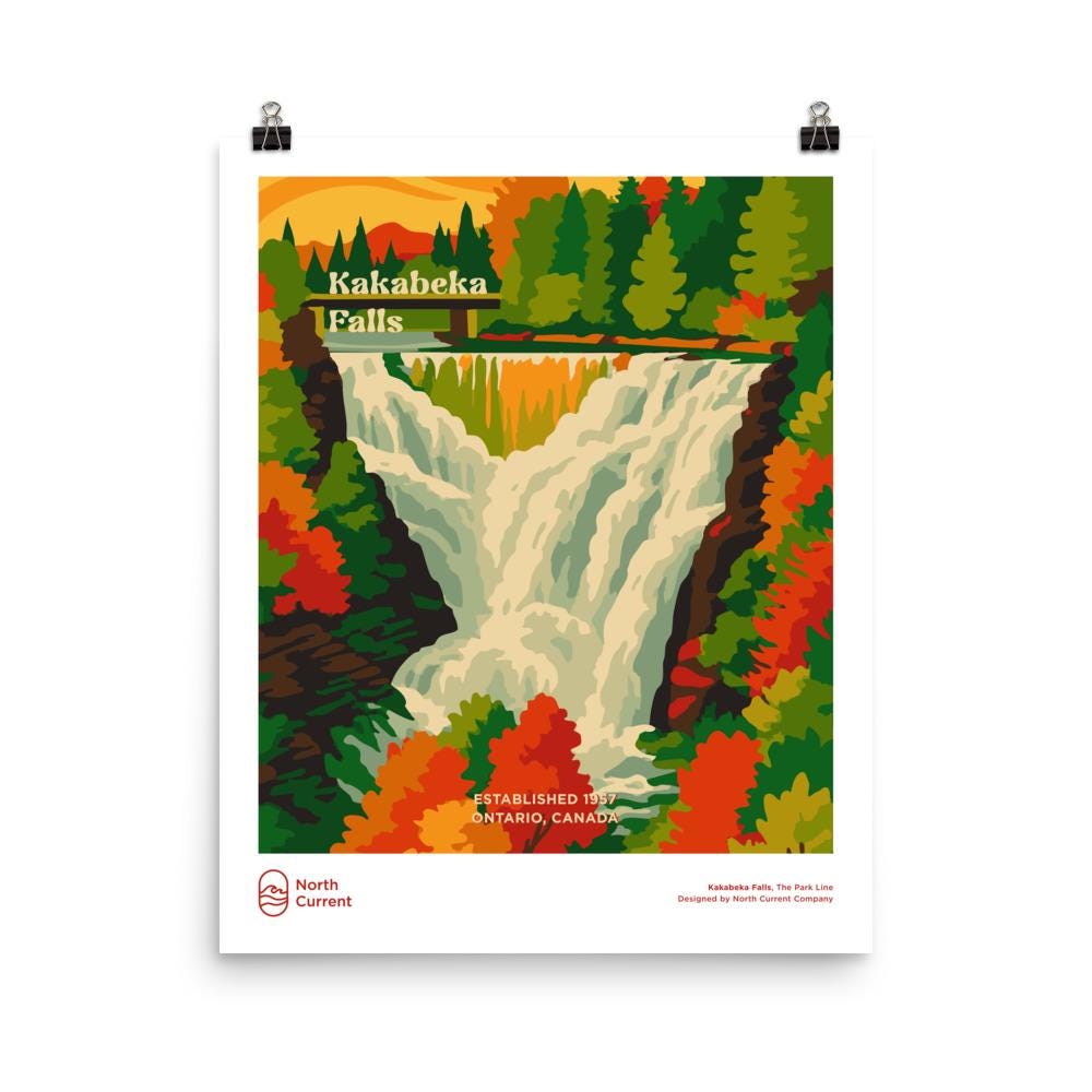 Kakabeka Falls Retro Ontario Park Poster – Vintage-Style Travel Print, 1960s Midcentury Design | 12x16, 16x20, 18x24, 24x36 Wall Art