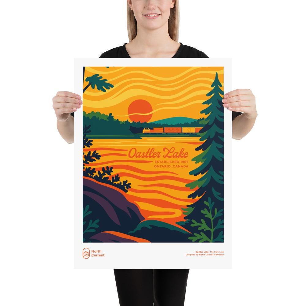 Oastler Lake Retro Ontario Park Poster – Vintage-Style Travel Print, 1960s Midcentury Design | 12x16, 16x20, 18x24, 24x36 Wall Art
