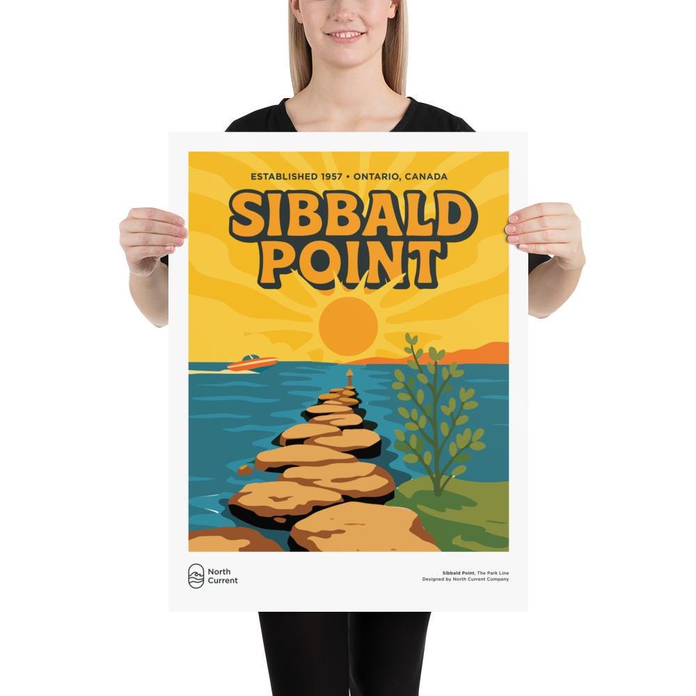 Sibbald Point Retro Ontario Park Poster – Vintage-Style Travel Print, 1960s Midcentury Design | 12x16, 16x20, 18x24, 24x36 Wall Art
