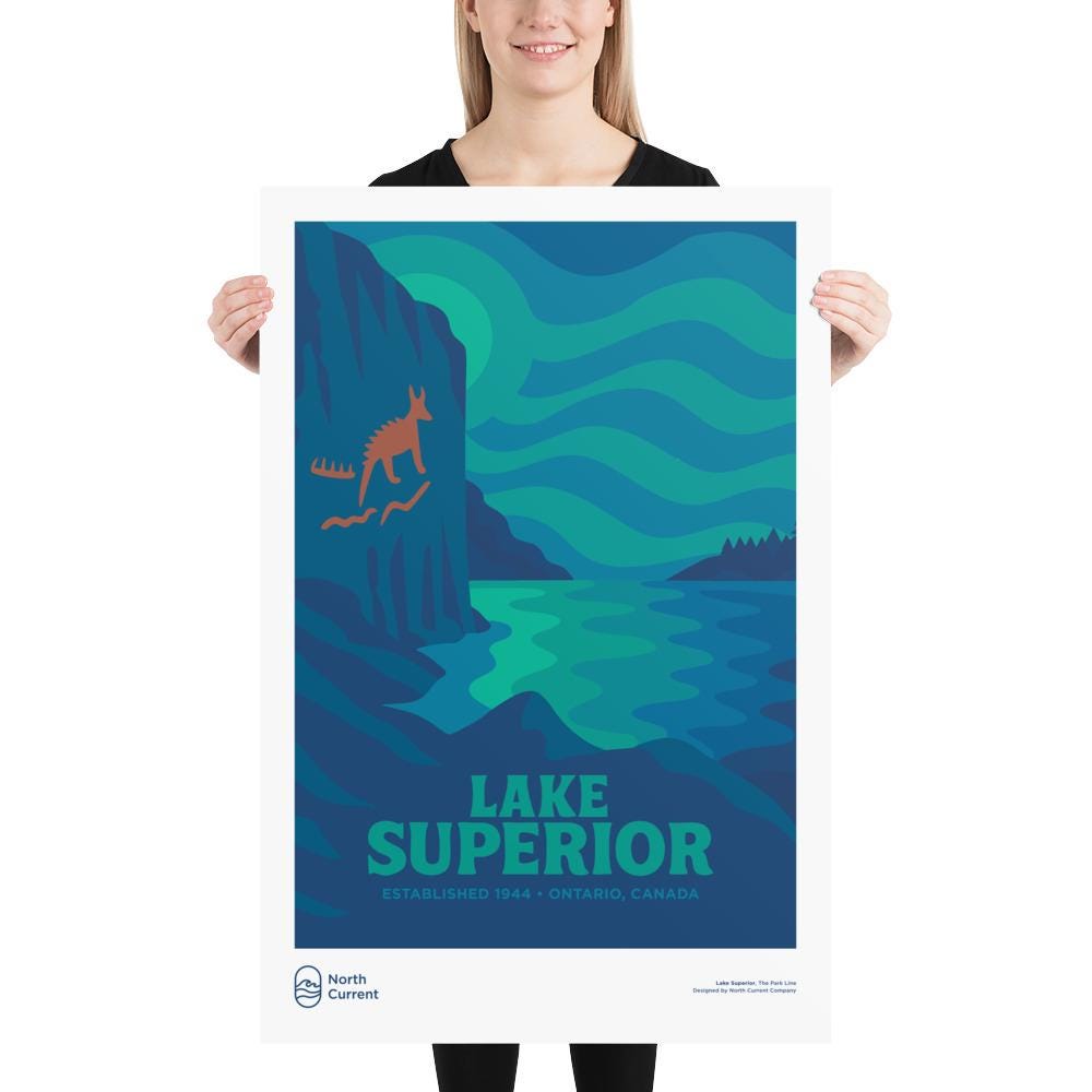 Lake Superior Retro Ontario Park Poster – Vintage-Style Travel Print, 1960s Midcentury Design | 12x16, 16x20, 18x24, 24x36 Wall Art
