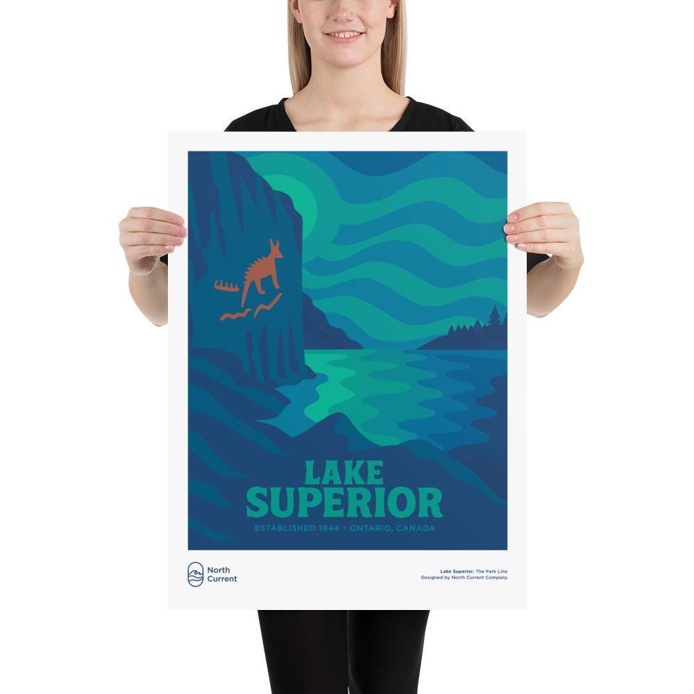 Lake Superior Retro Ontario Park Poster – Vintage-Style Travel Print, 1960s Midcentury Design | 12x16, 16x20, 18x24, 24x36 Wall Art