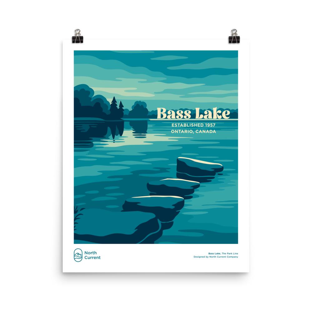 Bass Lake Retro Ontario Park Poster – Vintage-Style Travel Print, 1960s Midcentury Design | 12x16, 16x20, 18x24, 24x36 Wall Art