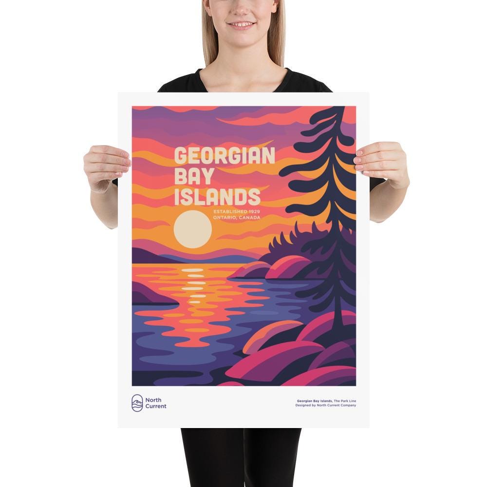 Georgian Bay Lakes Retro Ontario Park Poster – Vintage-Style Travel Print, 1960s Midcentury Design | 12x16, 16x20, 18x24, 24x36 Wall Art