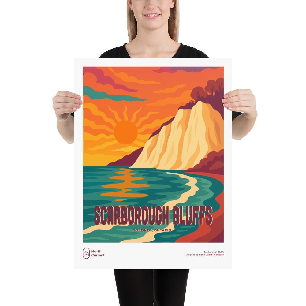 Scarborough Bluffs Retro Ontario Park Poster – Vintage-Style Travel Print, 1960s Midcentury Design | 12x16, 16x20, 18x24, 24x36 Wall Art