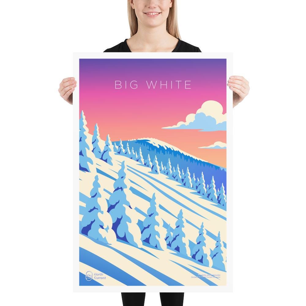 Big White 1990s Travel Poster – Bold Canadian West Print, Neon Retro Design | 12x16, 16x20, 18x24, 24x36 Wall Art