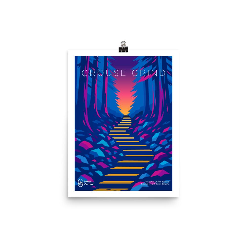 Grouse Grind 1990s Travel Poster – Bold Canadian West Print, Neon Retro Design | 12x16, 16x20, 18x24, 24x36 Wall Art