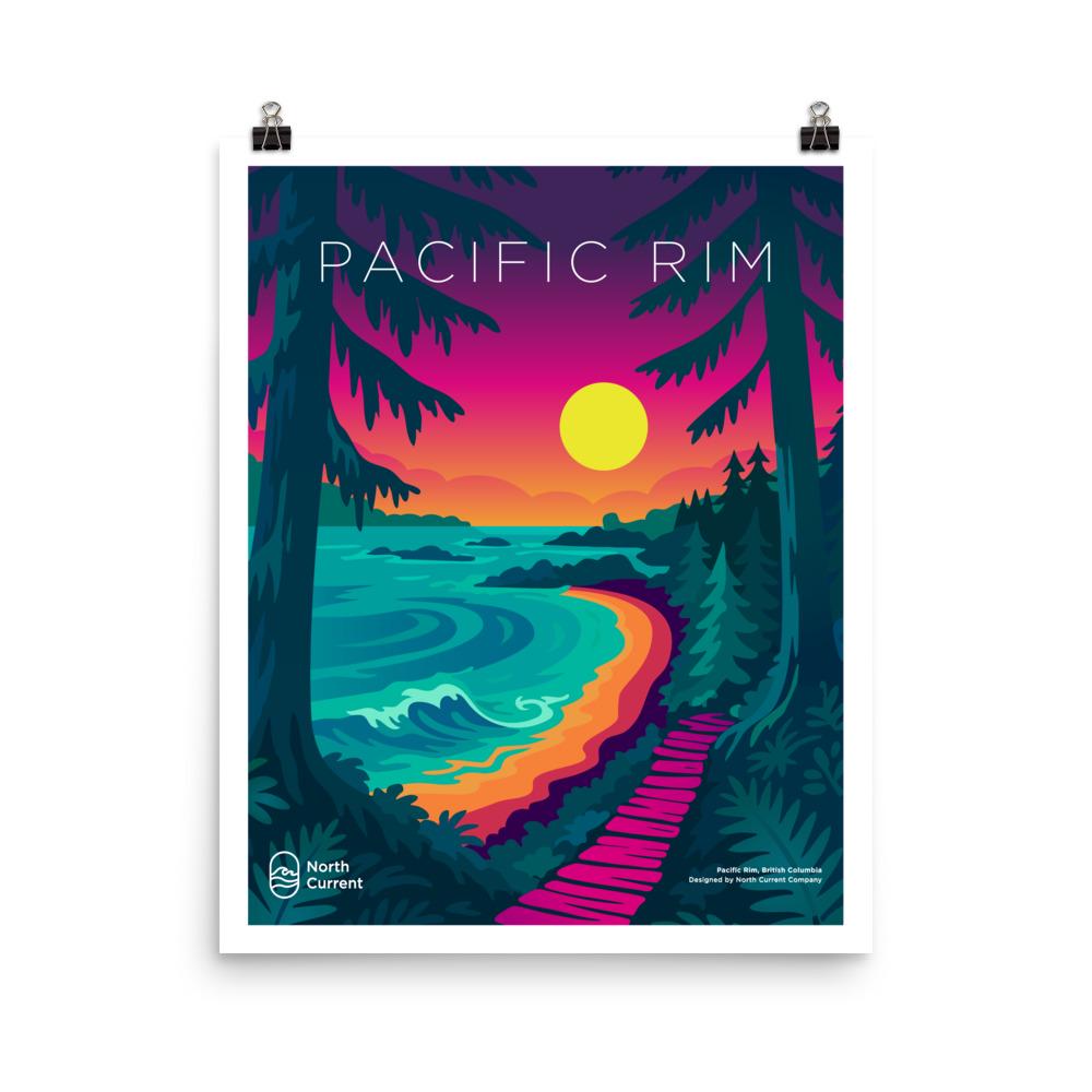 Pacific Rim 1990s Travel Poster – Bold Canadian West Print, Neon Retro Design | 12x16, 16x20, 18x24, 24x36 Wall Art