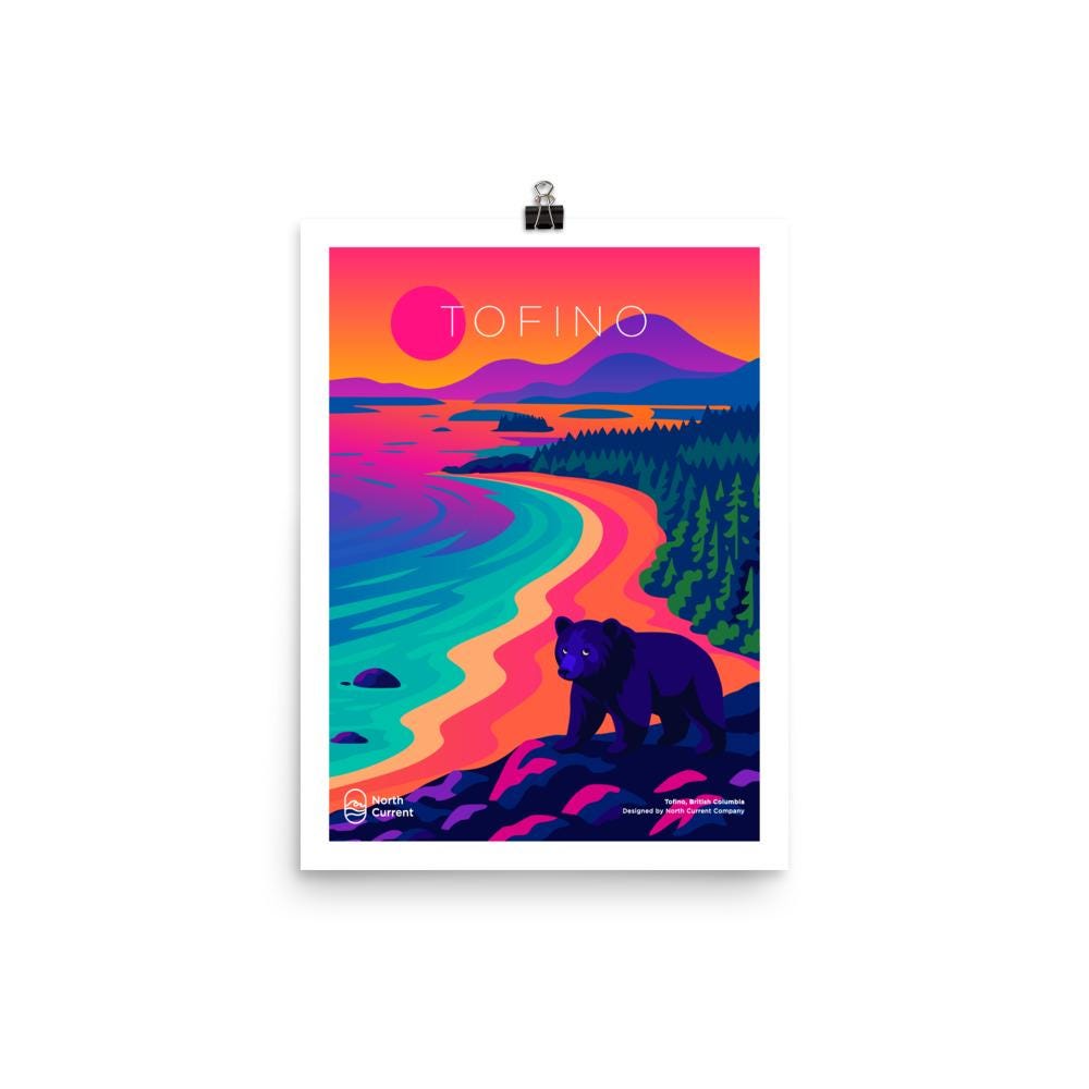 Tofino 1990s Travel Poster – Bold Canadian West Print, Neon Retro Design | 12x16, 16x20, 18x24, 24x36 Wall Art