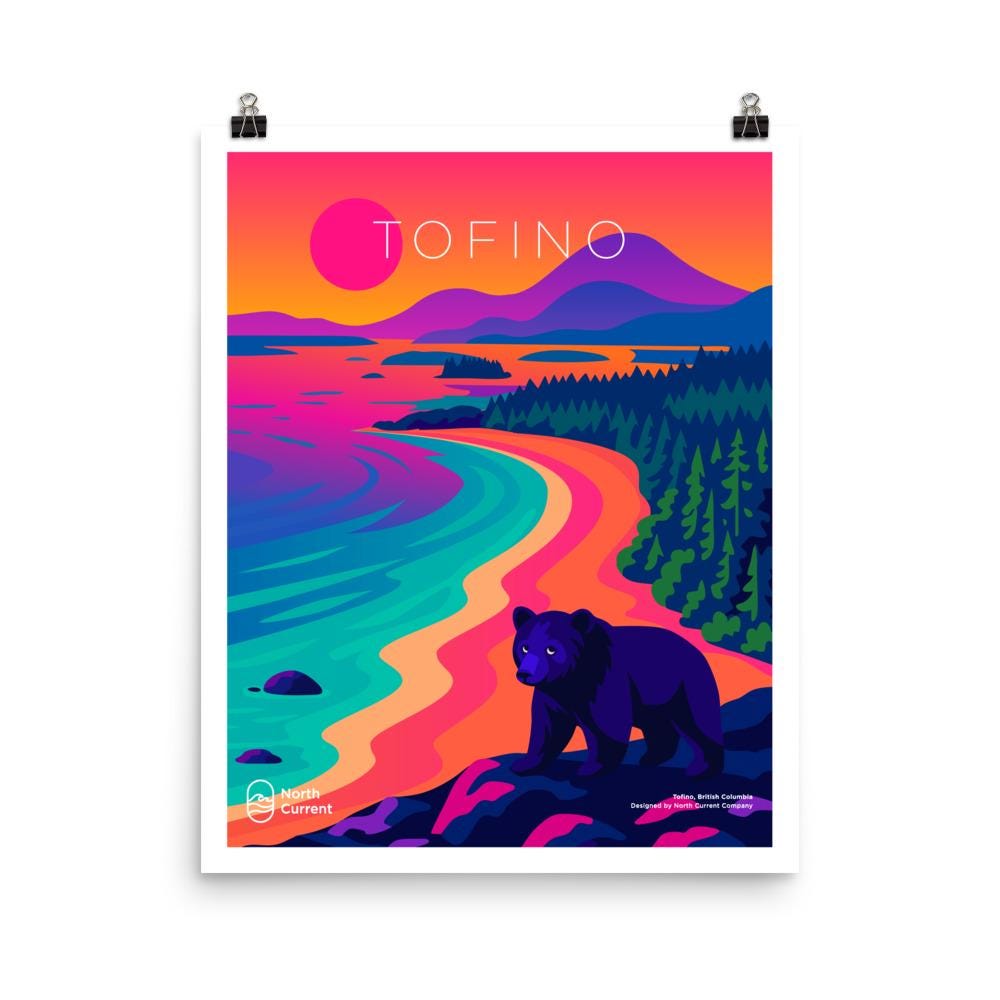 Tofino 1990s Travel Poster – Bold Canadian West Print, Neon Retro Design | 12x16, 16x20, 18x24, 24x36 Wall Art