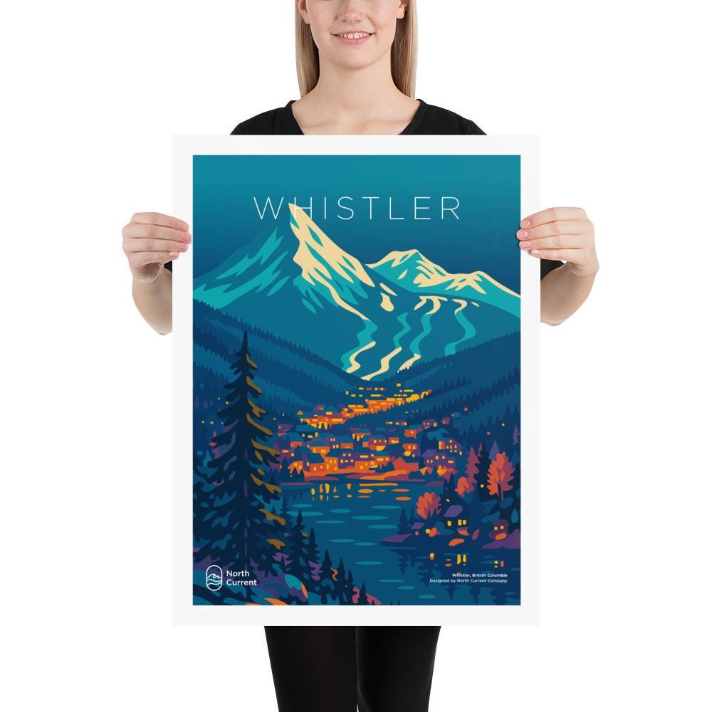 Whistler 1990s Travel Poster – Bold Canadian West Print, Neon Retro Design | 12x16, 16x20, 18x24, 24x36 Wall Art