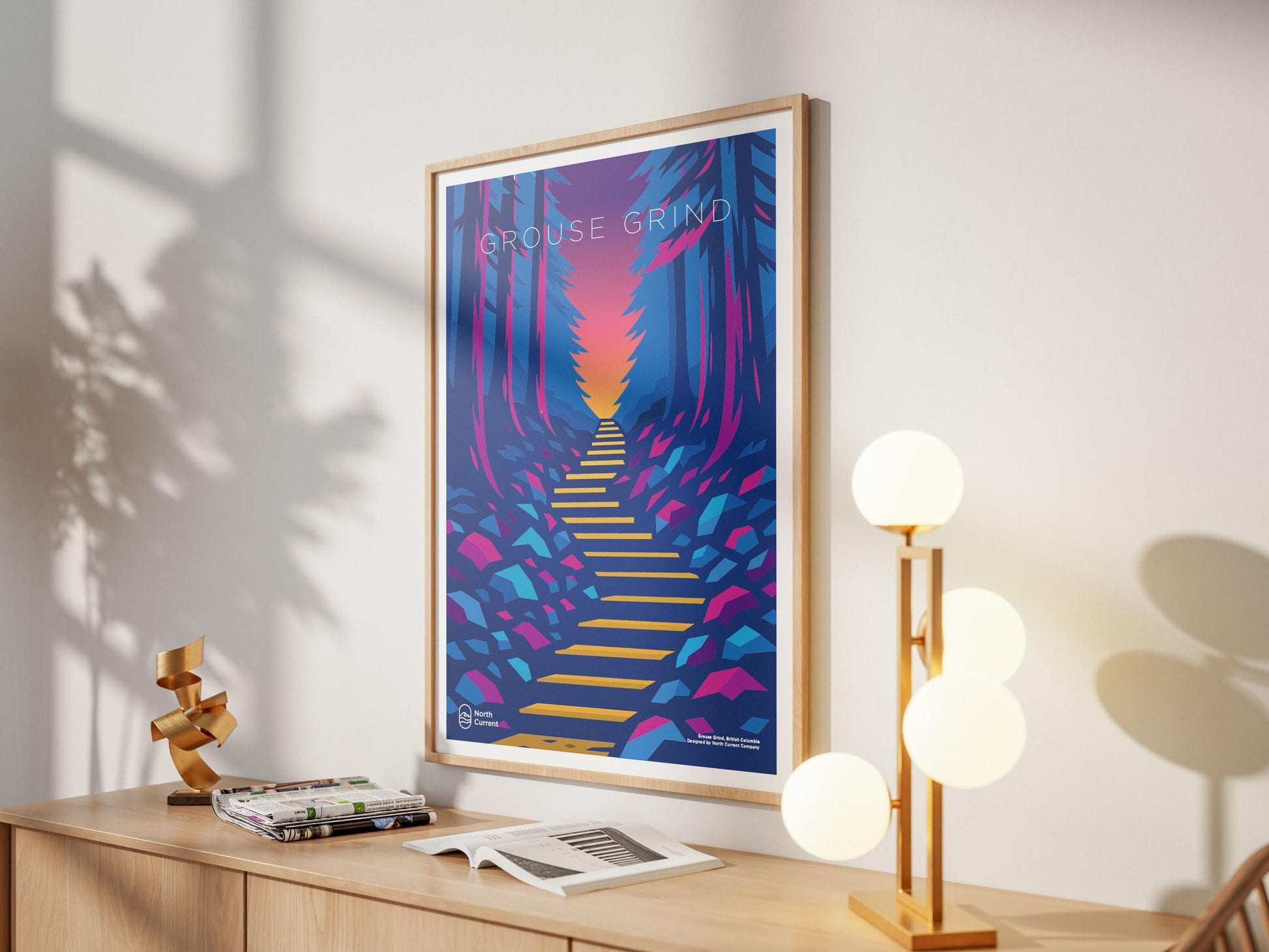 Grouse Grind Travel Poster – Retro Canadian West Neon Print
