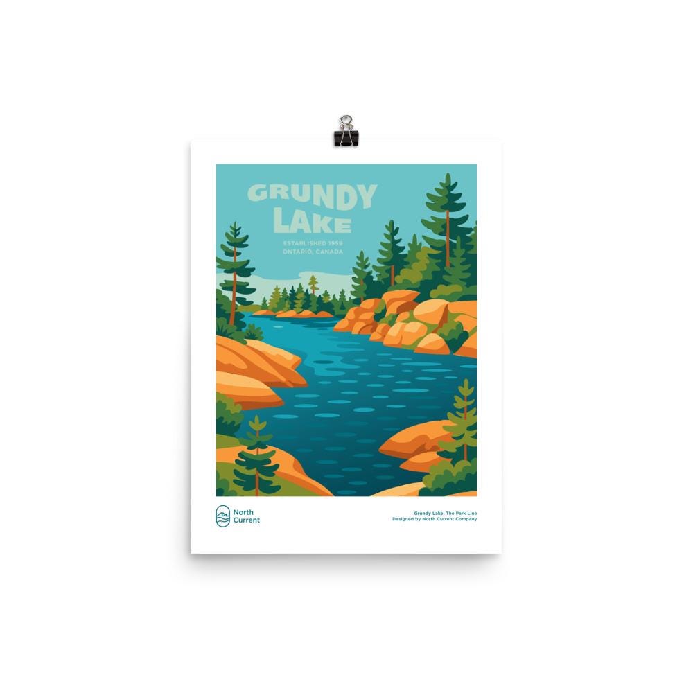 Grundy Lake Retro Travel Poster: Mid-Century Modern Ontario Park Print