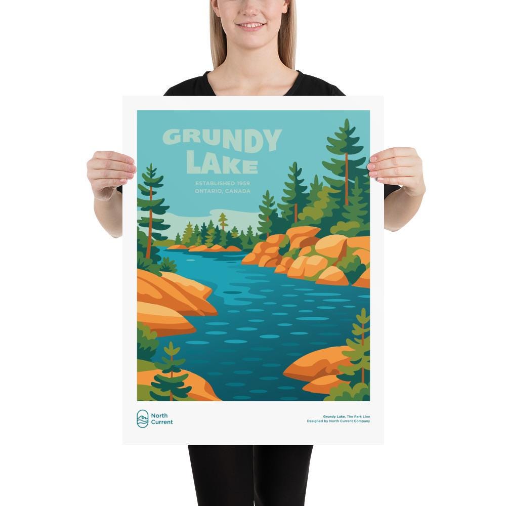 Grundy Lake Retro Travel Poster: Mid-Century Modern Ontario Park Print